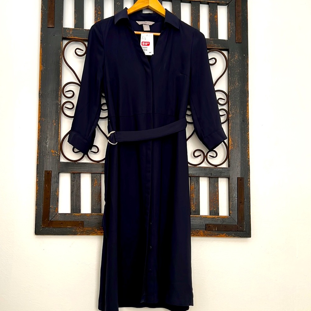 Long Navy button dress
